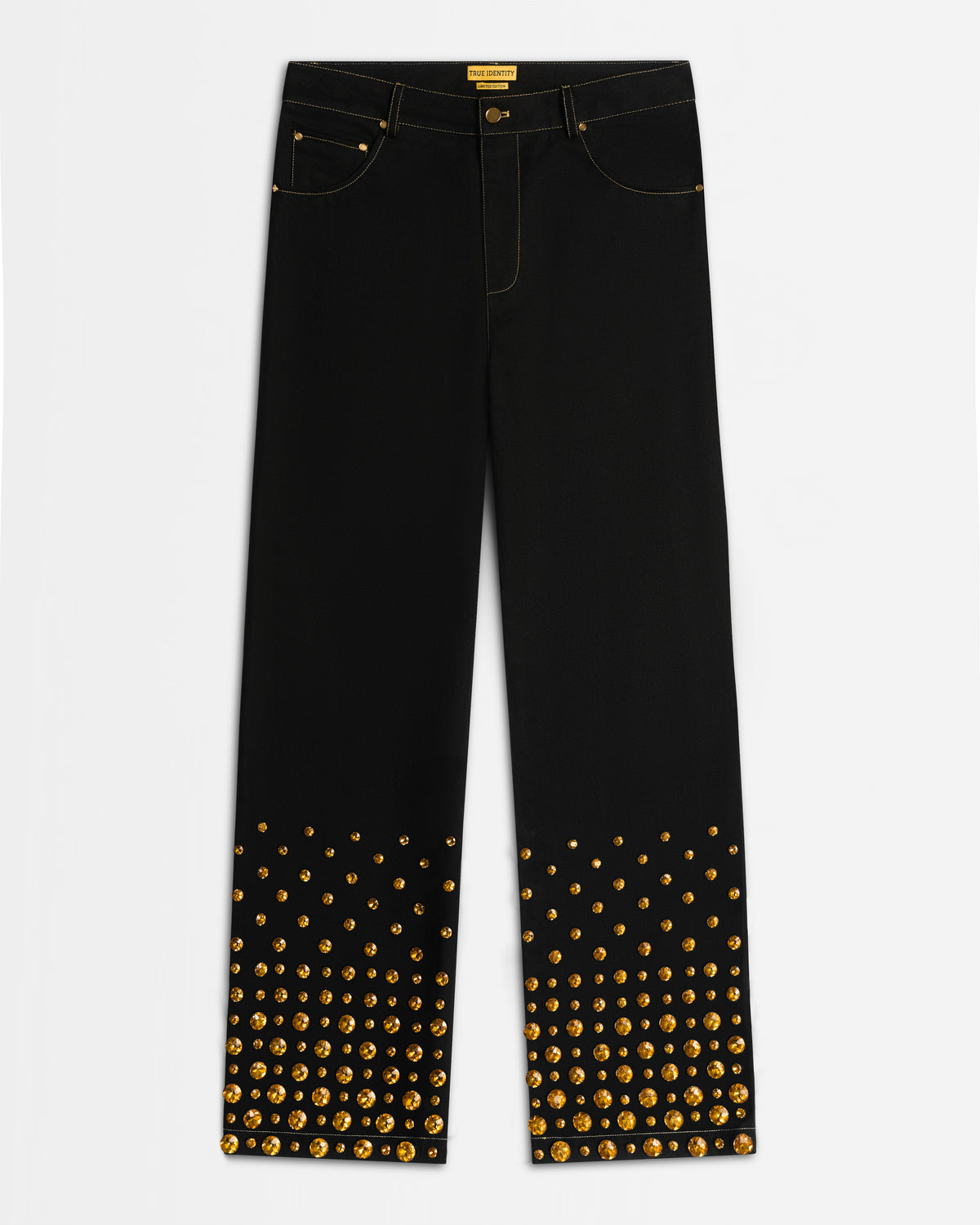 GOLDEN EMBELLISHED PANTS IN SELVEDGE DENIM